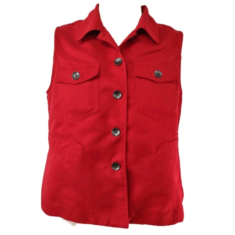 Southern Lady Vest Women's Size P10 Red Collared Sleeveless Button Up  2 Pockets
